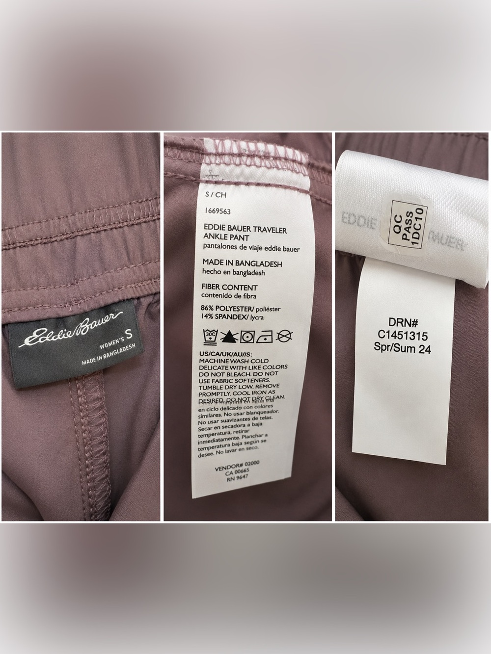 Eddie Bauer Traveler Ankle Pants Dusty Mauve Outdoor Minimalist Lightweight - Picture 6 of 6